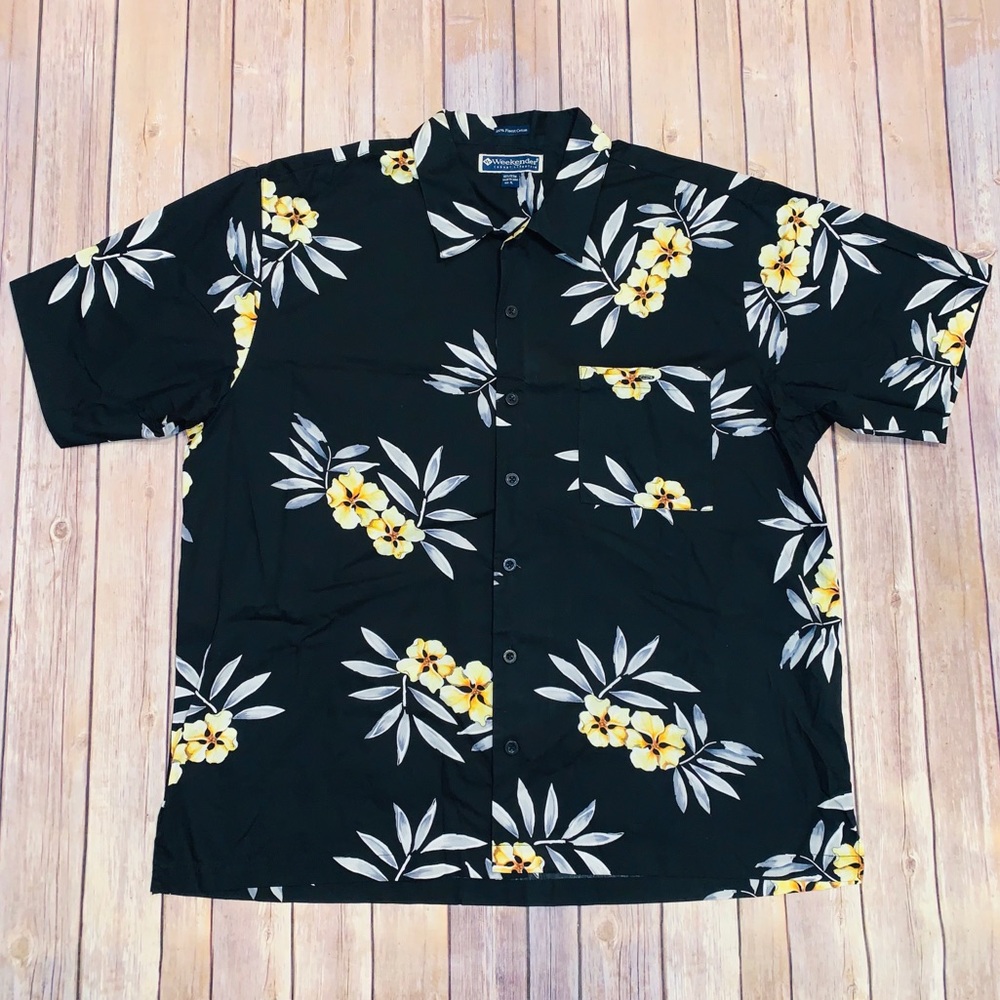 Weekenders men’s floral button down black shirt XL